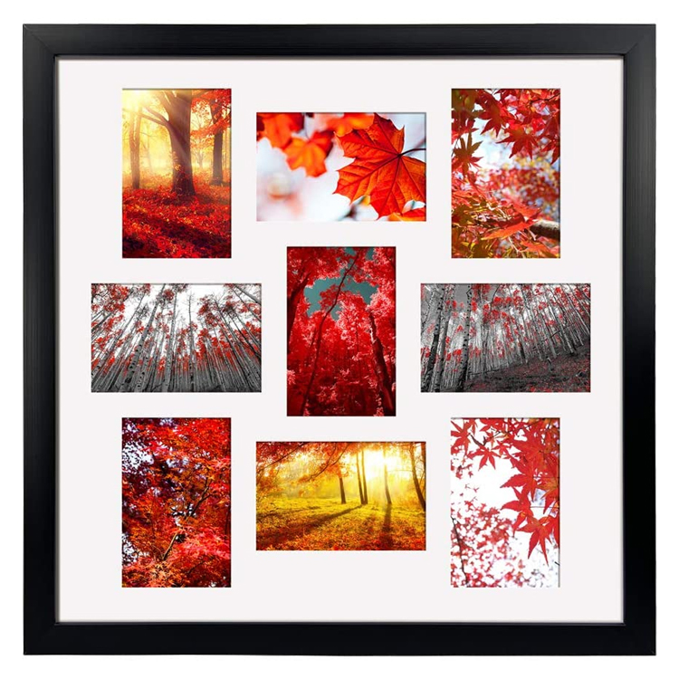 Black photo frame collage frame with 9 openings