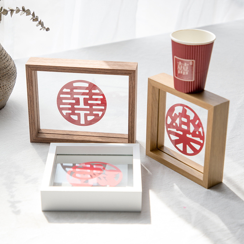 Wedding doublesided glass wooden photo frame